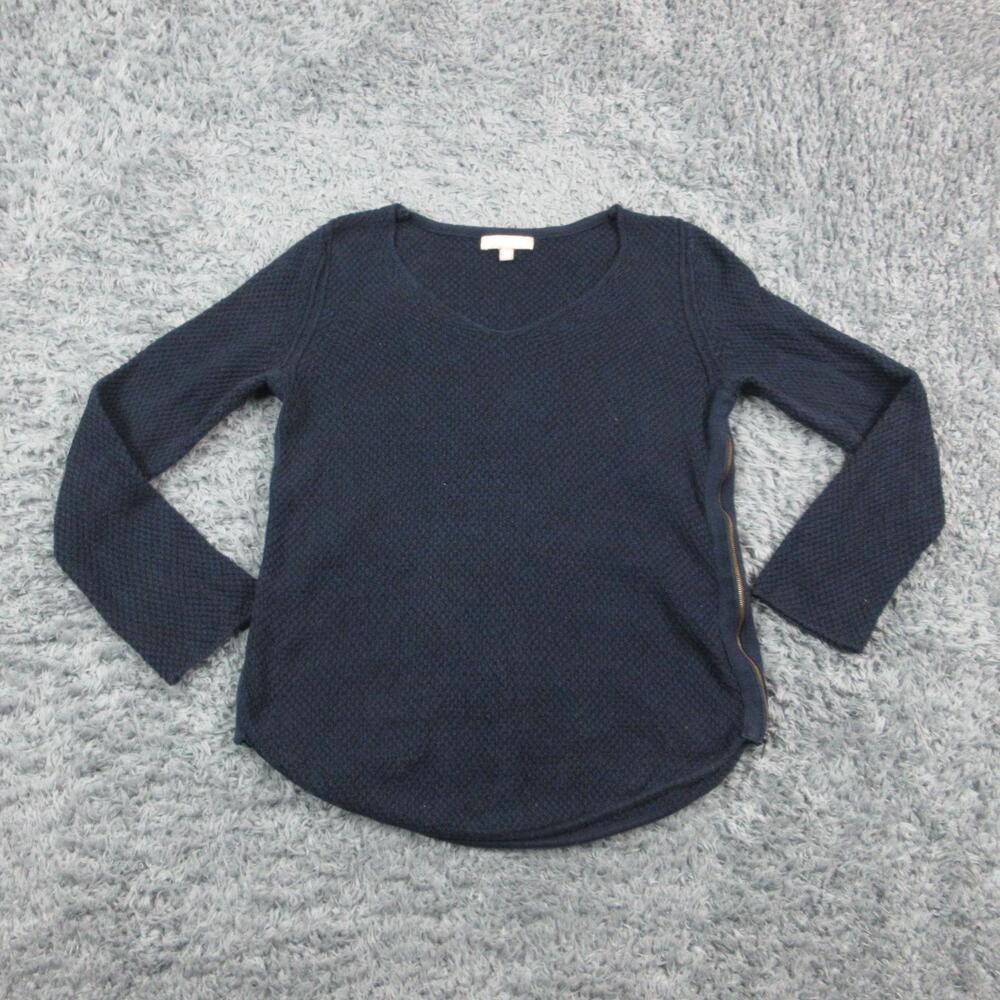 Banana Republic Sweater Womens Medium Blue Knit Scoop Neck Pullover Side Zip